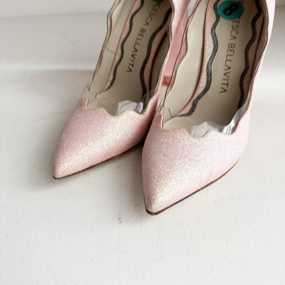 Francesca Bellavita Pink Glitter Scalloped Edge High Heels 38 - Picture 6 of 10